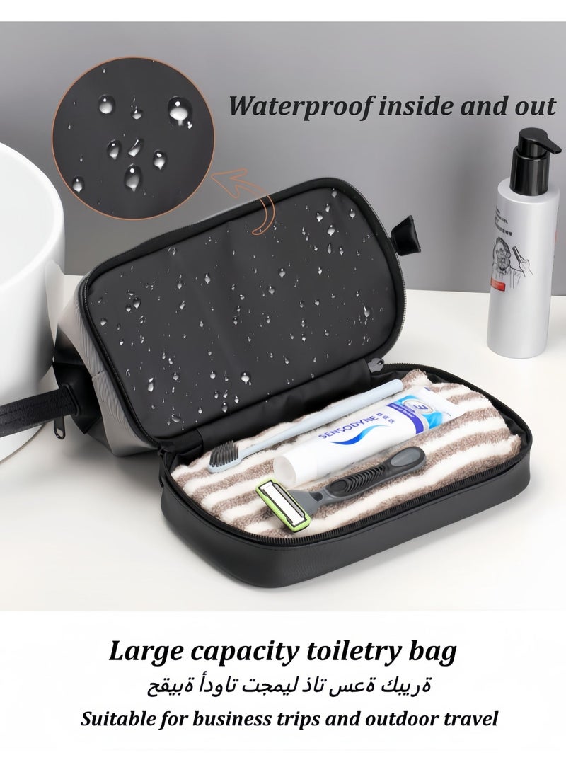 حقيبة أدوات الزينة للسفر للرجال، طقم أدوات الزينة التجارية مزدوج الطبقات، منظم أدوات الزينة من قماش أكسفورد الفاخر بسعة كبيرة (رمادي-أسود) (26 × 15 × 16 سم) - Image 2